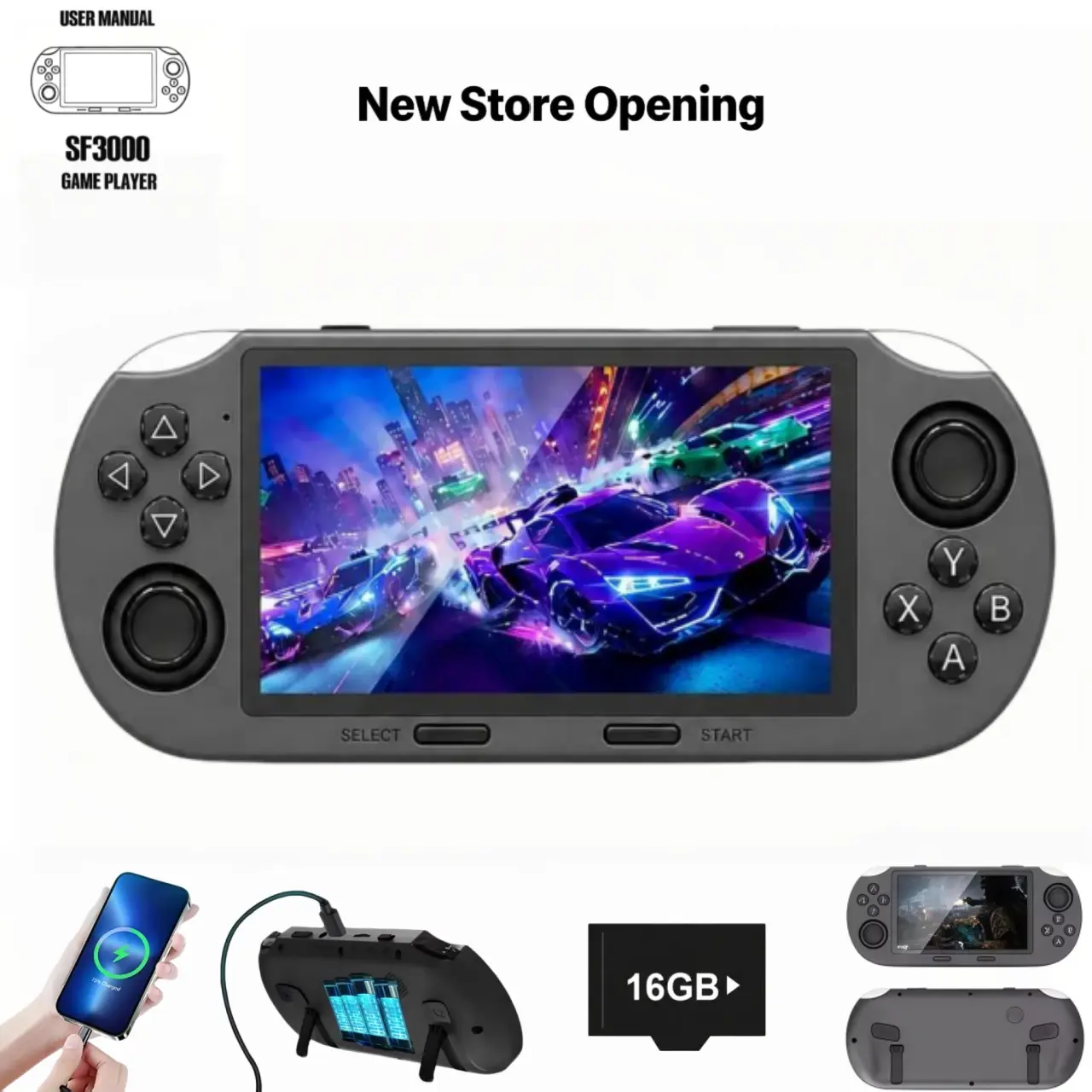 SF3000 Portable Retro Handheld Game Console: 4.5-inch IPS screen, built-in 14 emulators, over 20,000 games, HD TV output, supports e-books/music/video playback/phone emergency charging, dual-core processor