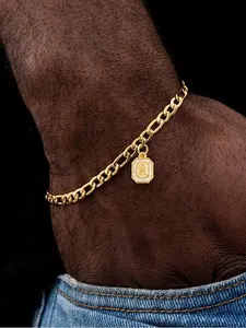 Men's Letter Pendant Bracelet, New Trendy Gold Color Stainless Steel Chain Bracelet for Men, Trendy All-match & Exquisite Jewelry for Birthday Gift