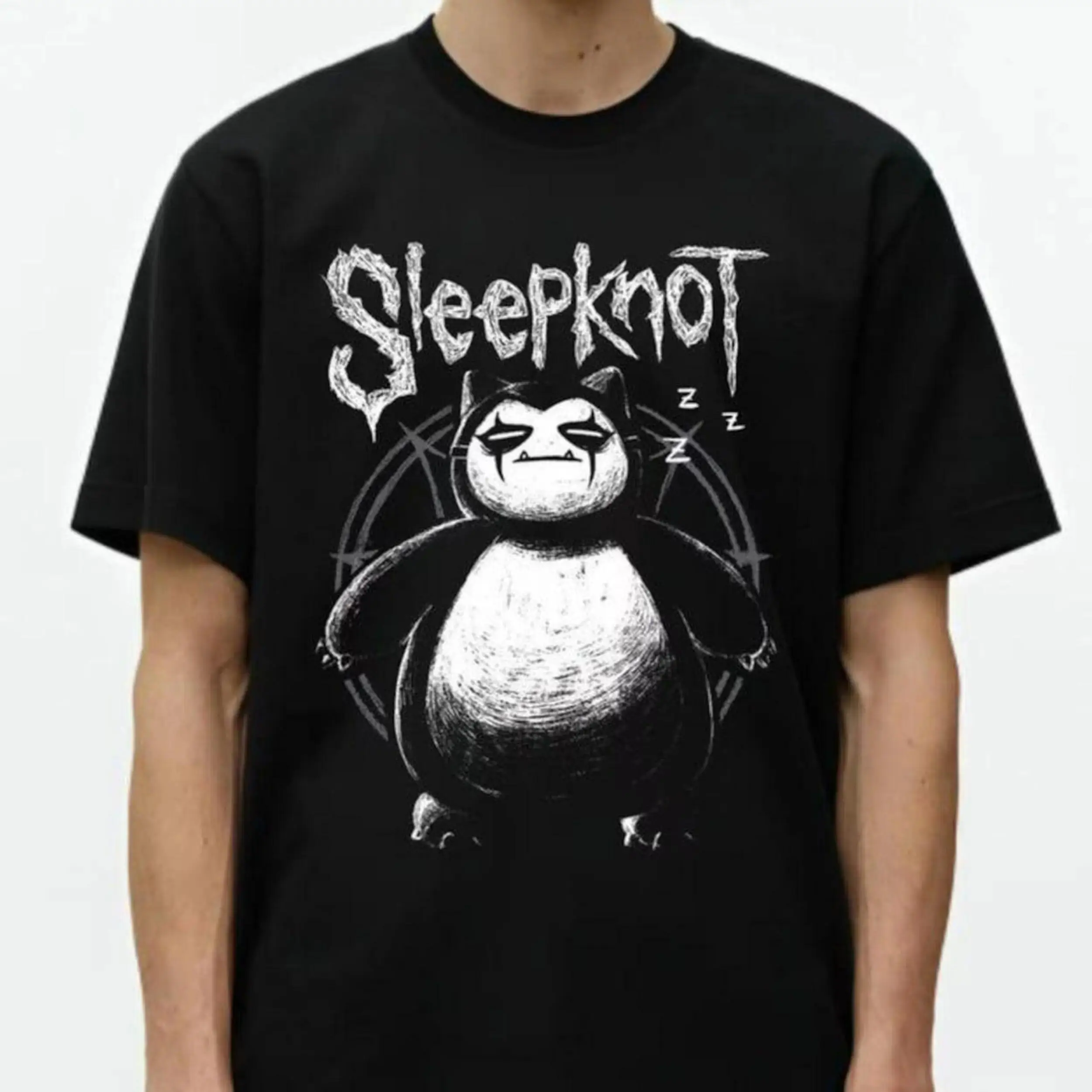 Men's Short-Sleeve Snorlax X Sleepknot Manga Graphic Print T-Shirt, Retro Pocket Monsters Anime Top with Stitched Hem, Tshirt, Prints, Shortsleeve, Classic, Menswear, Fabric, Round Neck, Soft, Siblings, Casual Fit, Cartoon Style, Lasting Shape Retention