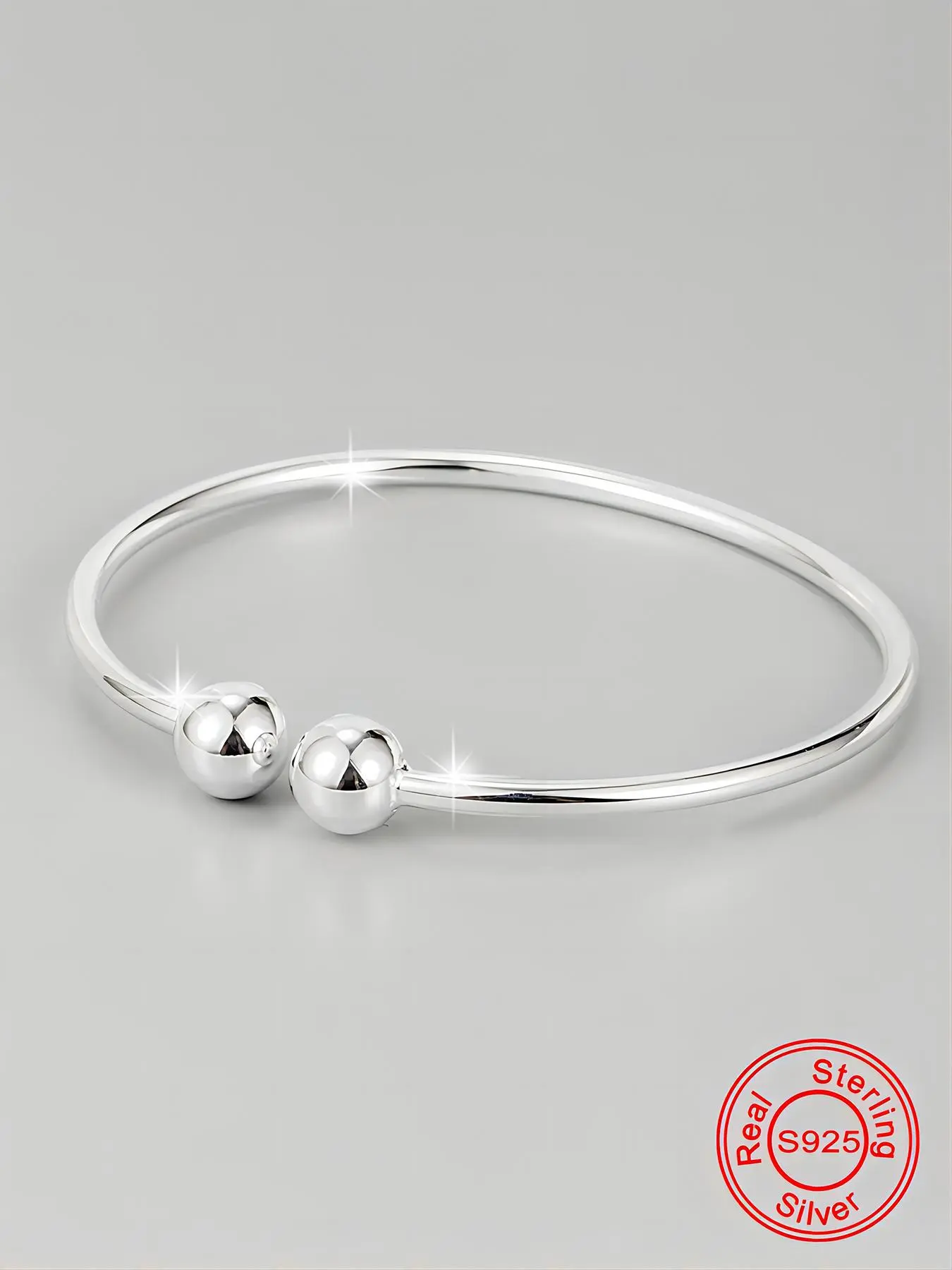 S925 Sterling Silver Simple Plain Double Ball Decorated Bracelet, Exquisite Trendy Bracelet, Fashionable Jewelry Accessories for Women & Men, Elegant All-match Fashion Accessories for Daily Wear, Mothers Day Gift Ideas, Beautiful Bracelets