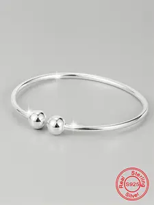 S925 Sterling Silver Simple Plain Double Ball Decorated Bracelet, Fashionable Jewelry Accessories for Women & Men, Elegant All-match Fashion Accessories for Daily Wear, Mothers Day Gift Ideas