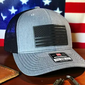 BLACKED OUT AMERICAN FLAG Patriotic Leather Patch Hat Valentines Day Gift
