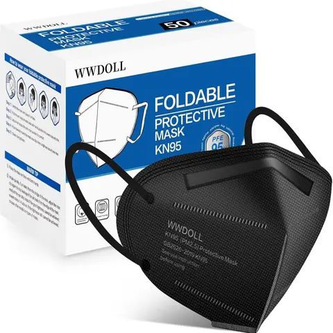KN95 Face Masks 50 Pack, 5-Layer Breathable Disposable Respirator Mask for Adult Black