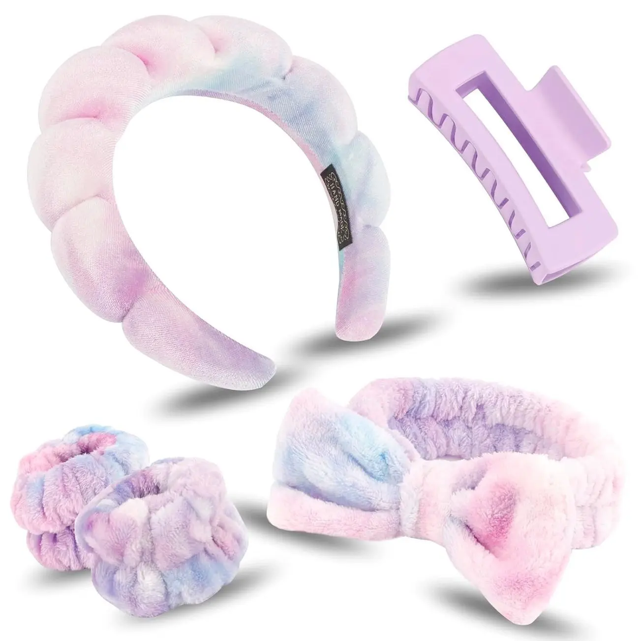 Spa Headbands Wrist Band Set with Hair Clip Skincare Headbands for Washing Face Non Slip Puffy Makeup Headband Wrist Towel Preppy Cute