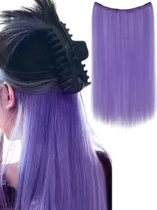 20 inch straight synthetic clip in hair extensions colored highlight, dyed natural look hair pieces heat resistant synthetic fiber straight, suitable for Halloween Christmas party, Synthetic hairpieces