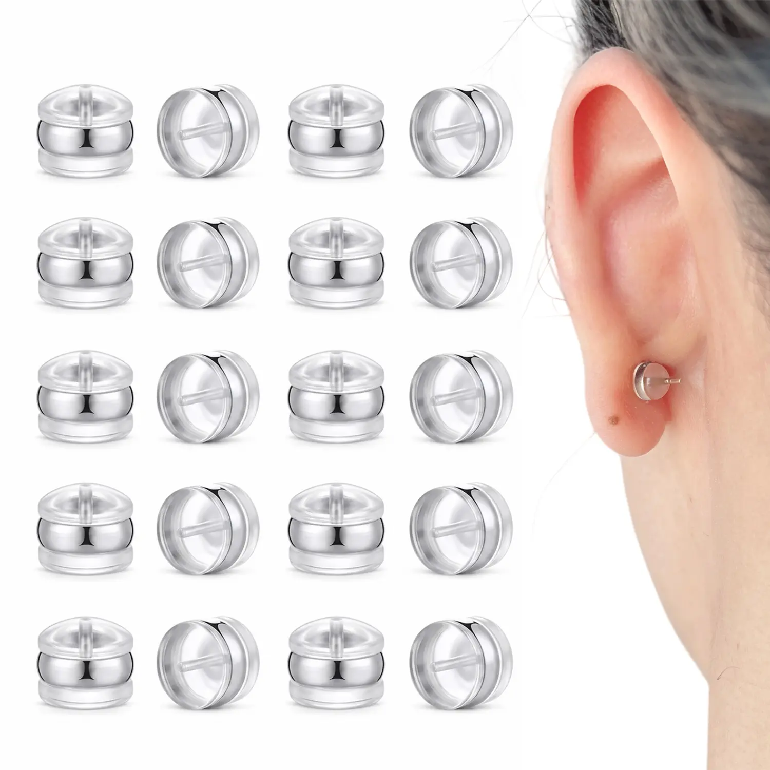 EMPTAN 20PCS Silicone Earring Backs – Hypoallergenic Soft Clear Silicone for Studs & Dangle Earrings, Secure Support for Heavy Earrings, DIY Jewelry Accessories, Earring Backings, Safety Earring Backstops