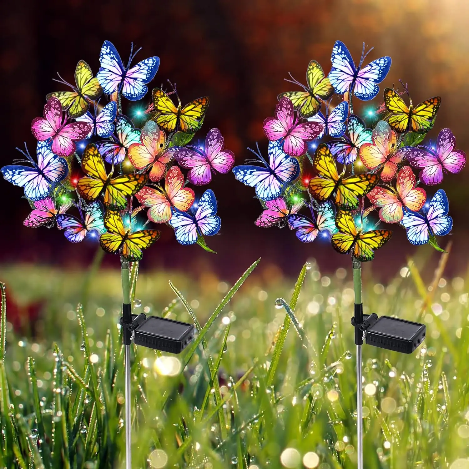 2-Pack Butterfly Theme Solar Garden Lights, Outdoor Waterproof Decorative Lights with 44 LEDs, Battery-Powered for Yard, Patio Decorating, Perfect Gift for Home Improvement Outdoor Lighting