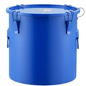 【fathersdaygift】VEVOR Fryer Grease Bucket, 8 Gal Oil Disposal Caddy Carbon Steel Fryer Oil Bucket with Rust-Proof Coating, Oil Transport Container with Lid, Lock Clips, Filter Bag for Hot Cooking Oil Filtering, Blue