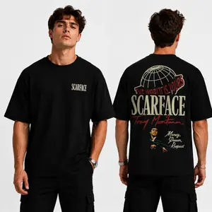 Scarface Two Sides Graphic Tee, The World Is Yours Tony Montana Iconic Design, 100% Pure Cotton Unisex Crewneck T-Shirt, Black Short Sleeve Y2K Streetwear Movie Fan Graphic Tee, Front & Back Print Top, Good Gifts for Him, S-3XL Available