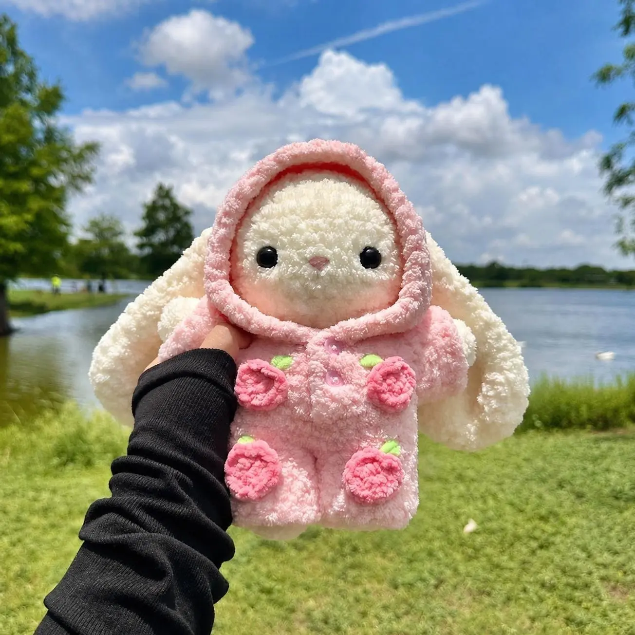 Handmade Crochet Bunny Doll in Animal Hood Costume | Cute Amigurumi Plush Toy | Kawaii Bunny Gift | Personalized Crochet Stuffed Animal