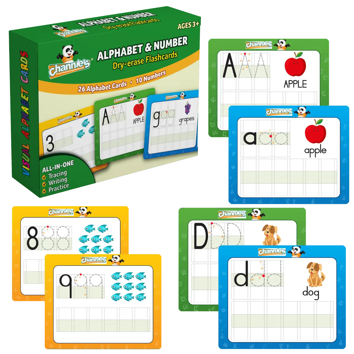 Channie's Visual Dry-Erase Alphabet & Numbers Flash Cards Set, 31 Cards