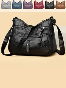 Elegant Women's Crossbody Shoulder Bag with Adjustable Strap and Multiple Zippered Compartments Lightweight and Spacious for Daily Use