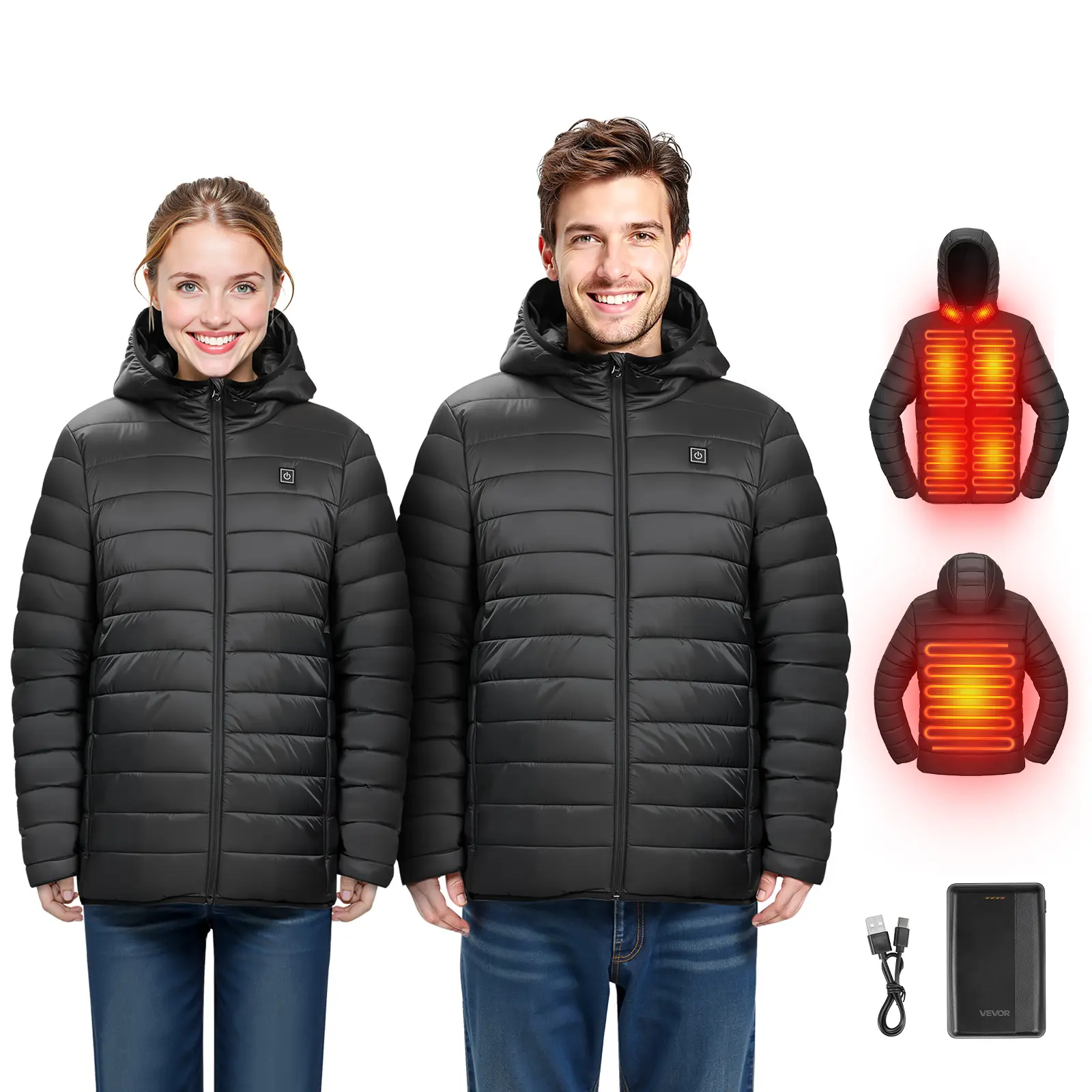 VEVOR Heated Jacket for Women with 7.4V Battery, Soft Shell Electric Heating Coat, Windproof Lightweight Outerwear with 4 Heating Zones & 3 Heat Settings, for Hiking, Outdoor Work, Black, M Size, Comfortable, Elastic, Clothes