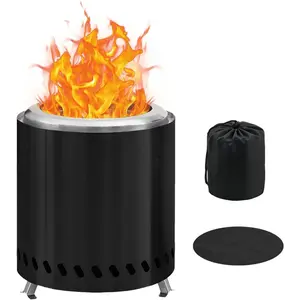 BRIAN & DANY Tabletop Solo Fire Pit with Stand, Smokeless Firepit for Outside, Stainless Steel Stove Bonfire, Fueled by Pellets or Wood, Includes Travel Bag & Fireproof Mat -8.6in x 10in,Black