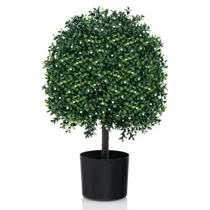 COSTWAY - Artificial Boxwood Topiary Ball Tree Faux Bushes Ball Plants with UV Rated Leaves