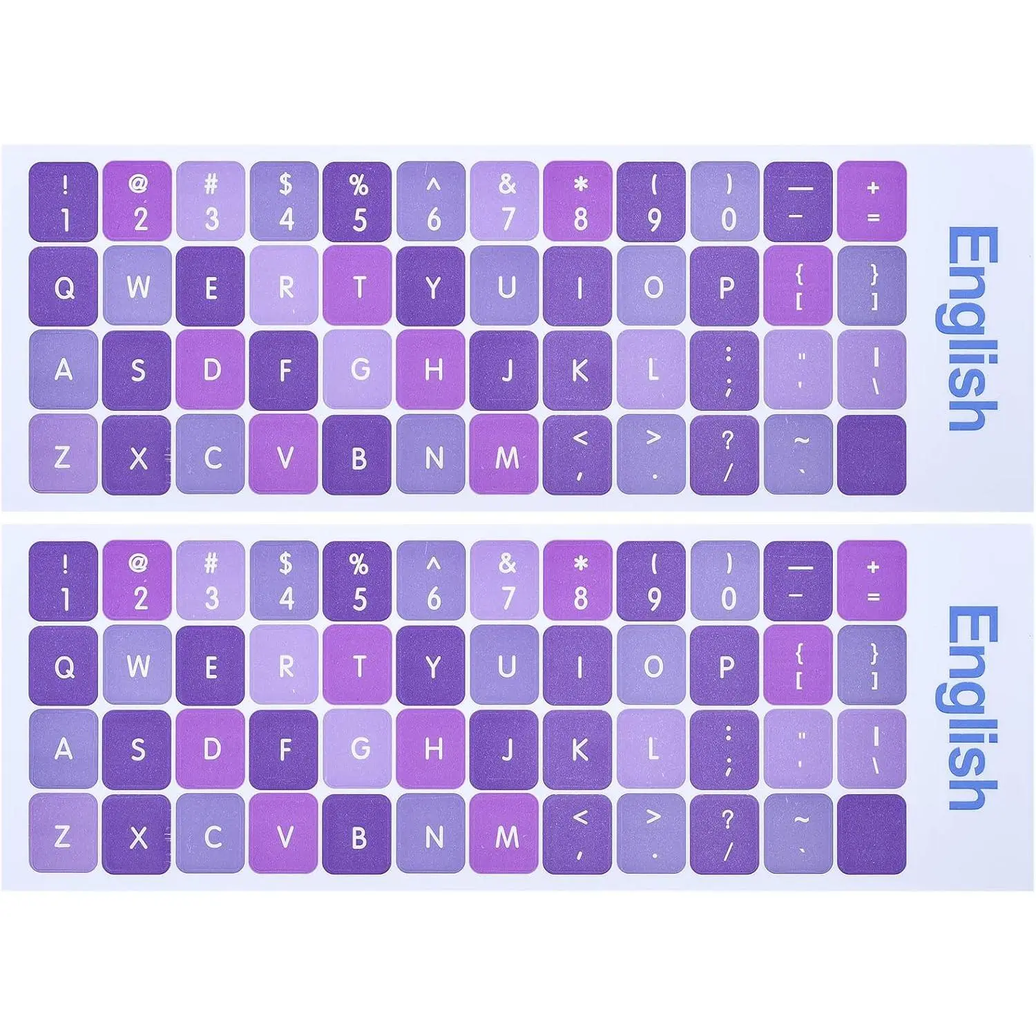 2 count English Keyboard Letter Stickers,Universal English Computer Keyboard Replacement Stickers English Keyboard Pink Purple Lettering,Non Transparent (English-Omber Purple)