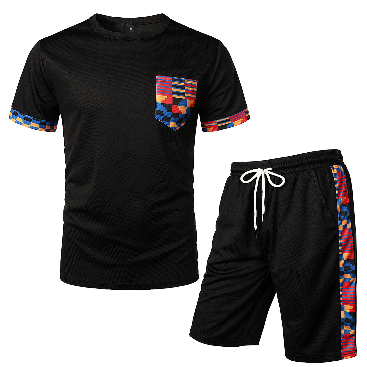 ZEROYAA Mens Africa Style T-Shirt and Shorts Set Mesh Tracksuit Dashiki Outfits casual fashion cozy Elastic Menswear 4th july outfit