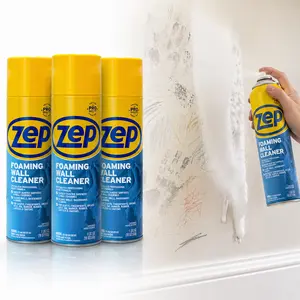 ZEP 18 oz. Foaming Wall Cleaner, wall cleaner spray, scuff mark remover, fingerprint remover, stain remover, no scrubbing, no rinsing, painted walls, woodwork, baseboards, tile, vinyl wallpaper, washable wallpaper, kitchen walls, hallway walls