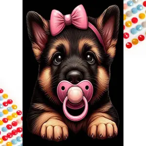 5D DIY Full Drill Round Diamond Painting - Diamond Art Kit Puppy, Pacifier Mosaic Canvas DIY Wall Art, Home Wall Decoration