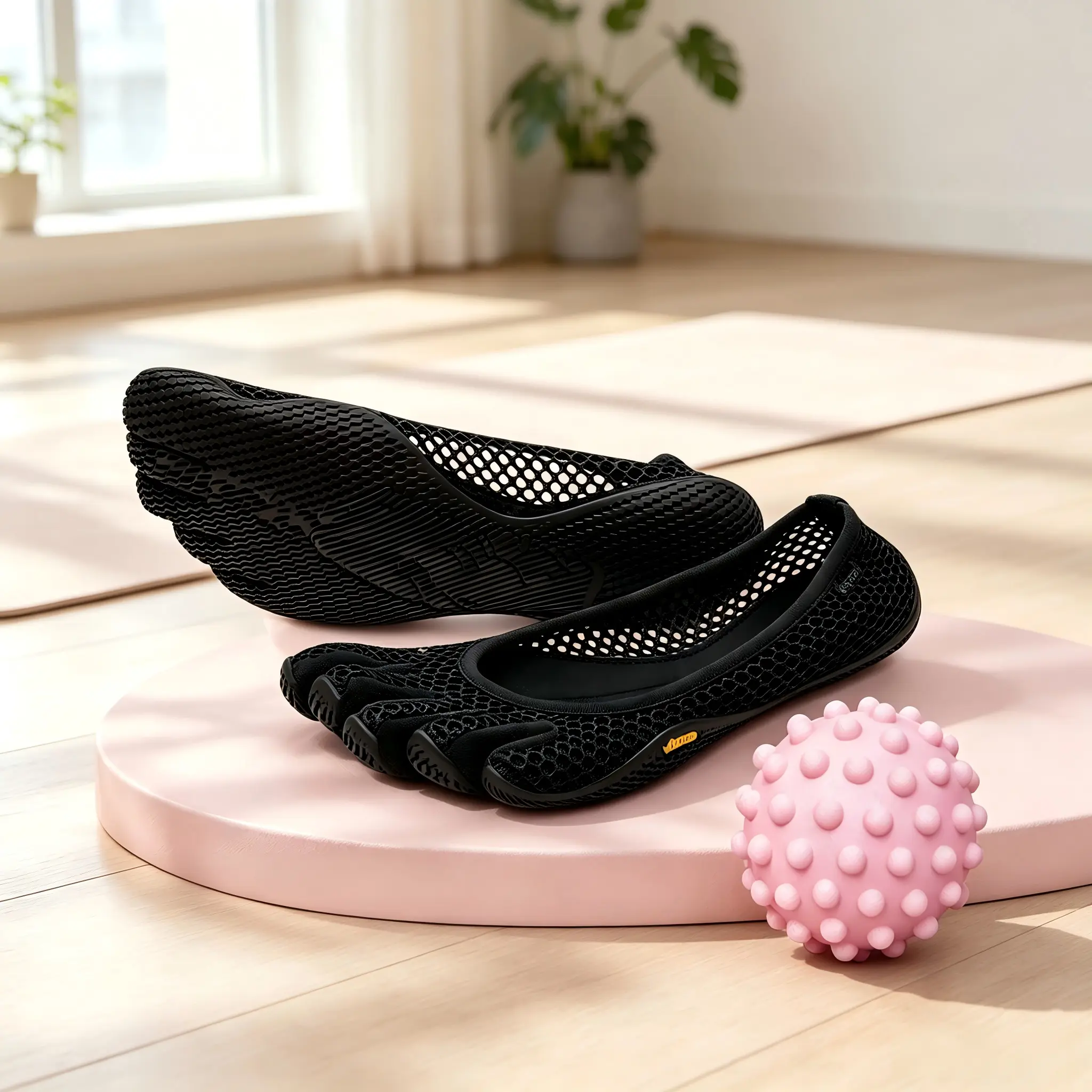 Black Hollow Mesh Split Five-Toe Barefoot Shoes for Women, Zero Drop Anti-Slip Lightweight Training Footwear for Yoga, Pilates, Indoor Gym, Beach and Water Sports