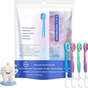 26pcs/Pack 5-in-1 Mini Toothbrush Set – Disposable Toothbrush with Floss, Tongue Scraper, Toothpick & Toothpaste. Individually Wrapped Oral Care Kit for Fresh Breath, Travel, Work, Dating & Business Trips, Portable & Compact