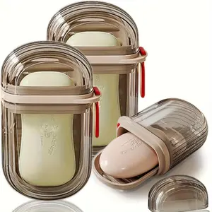 Portable Soap Box with Lid, 1 Pc Mini Soap-Draining Storage Holder, Soap Dish and Soap Saver for Home Bathroom and Outdoor Camping