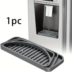 1pc Flexible Silicone Refrigerator Drip Tray - Water Collector & Water Splash Guard, Water Splash Proof for Fridge & Dispenser, Cut-to-Size Design, Fits Whirlpool & Other Brands, Black/Grey, Keeps Countertops Dry & Clean, Easyclean Material