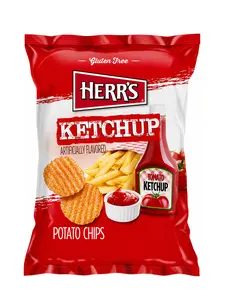 Herr's Ketchup Potato Chips 2.5 oz | Canadian Ketchup Chips | Ridged Potato Chips | NYC Bodega Snacks | 1, 7 or 12 Pack | NY Snack Pantry