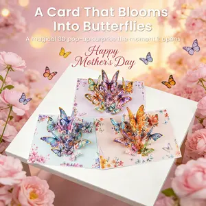 Mother's Day gift Musical Flower Card / 3D Pop-Up Butterfly Flower Bouquet Greeting Card for Women - Singing Birthday/anniversaryPop Up Card with Dancing Lights Music 3D Happy Birthday Gifts for Women, Wife, Mom, Grandmother Pastel Color