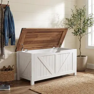 Retro Wooden Storage Bench and Chest - Storage Chest with 2 Safety Hinges, Ideal for Entryway, Bedroom, and Living Room,15 x 39 x 19 Inches