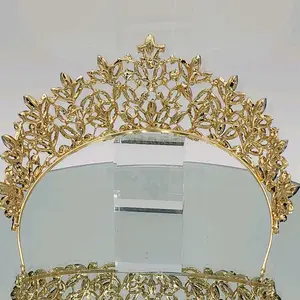 Navy/Gold Tiara #3023 - 3" Navy Blue Rhinestone Tiara with Golden Metal Alloy Base for Quinceañera and Special Occasions