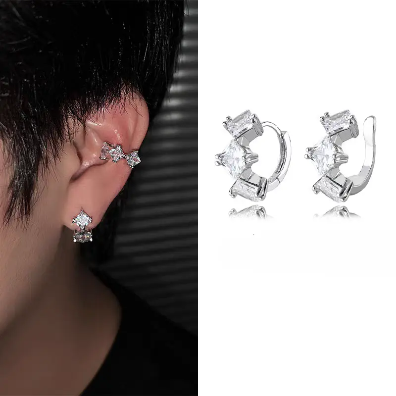 UURiel Elegant Artificial Zirconia Rhombus Ear Studs with Cartilage Clip Earrings - Fashion Ear Accessories, Men's Earrings, Unisex Jewelry Gift
