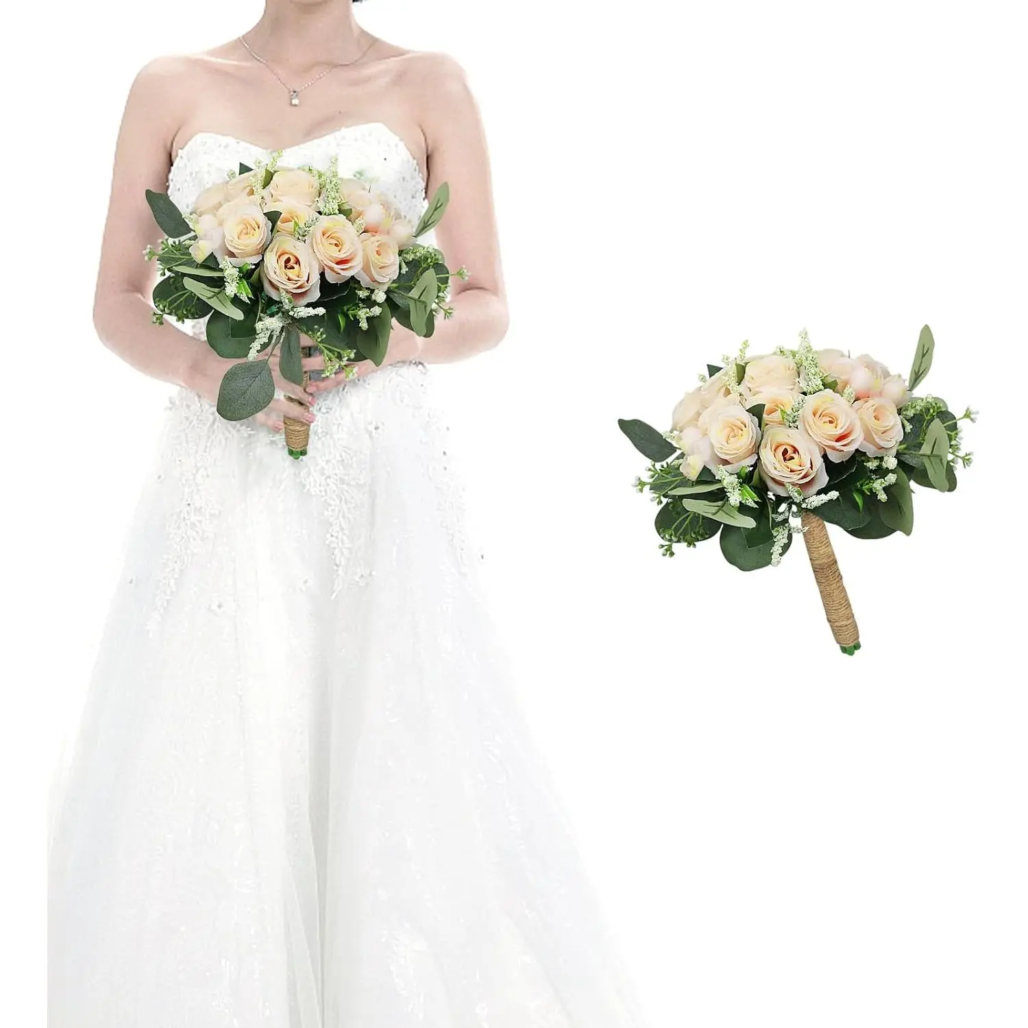 7-in Silk Eucalyptus Plastic Floral Artificial Bridesmaid Bouquets, Decorative Home Decor for Wedding Ceremony & Dining Table Centerpieces