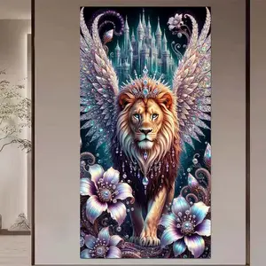 1 set of DIY diamond painting kit, 5D diamond art kit, DIY decoration with lion, wings, castle. Mosaic, diamond art, DIY art home decoration, Rhinestone Painting