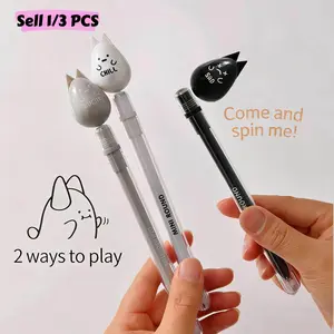 1/3PCS Creative Spinning Floating Gel Pen Smooth Writing Black Ink 0.5mm Plastic Stress Relief Fidget Pen Balanced Design Comfortable Grip Durable Lightweight Fun Stationery For Students Office School Desk Relax Focus Mood Booster