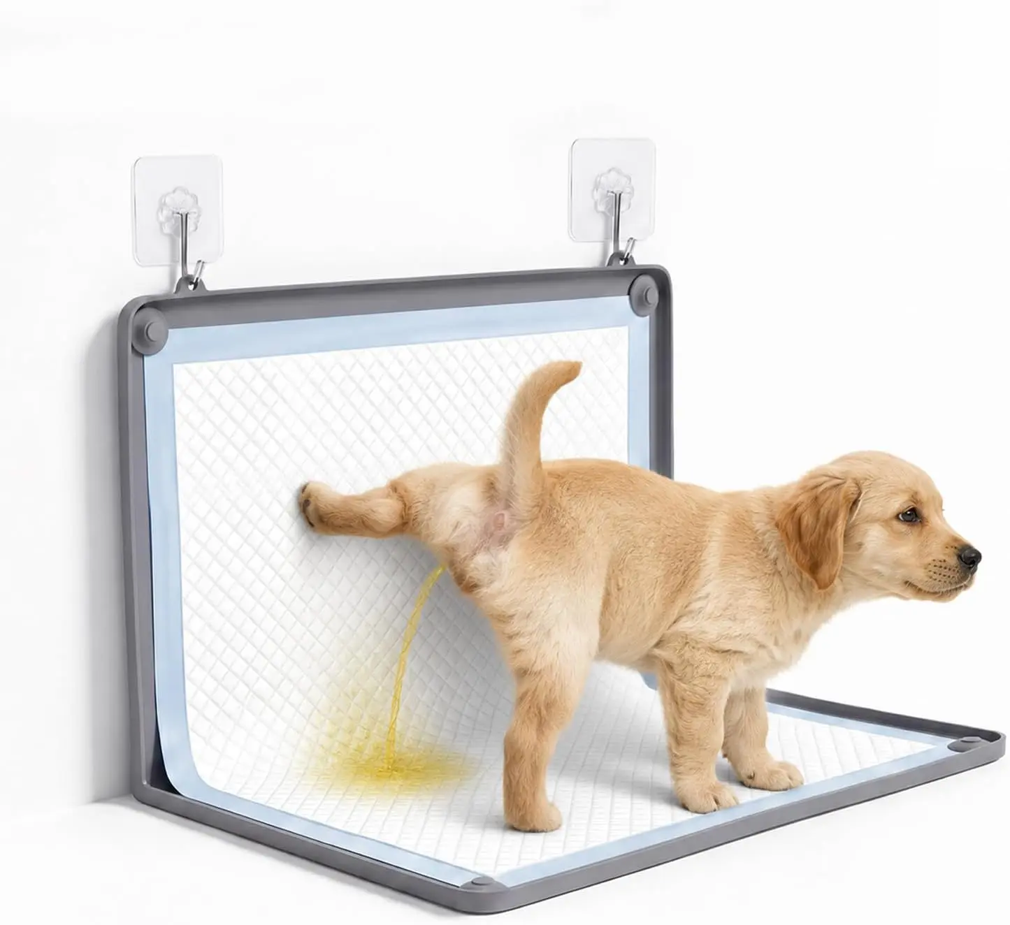 Pee Pad Holder for Dogs,36" x 25"Thick Silicone Puppy Pad Holder with Wall Hanging Hook, Non-Slip Rubber Mat with Fixed Buttons for Floor Protection, Versatile Pee Pad Tray for Indoor Potty Training