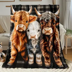 Extra Large Highland Cattle Blanket - Heavy All-Season Use Scottish Cattle Print (Brown, Black, White, Grey) - Soft Plush, Machine Washable, Decorative Gift for Adults - Suitable for Beds, Camping