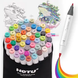 Beginner's Choice 50 Colors  Markers with 4 Coloring Cards, Brush & Fine Tip Art Marker Set for Artists, Adult Coloring, with Non-Bleeding Pad