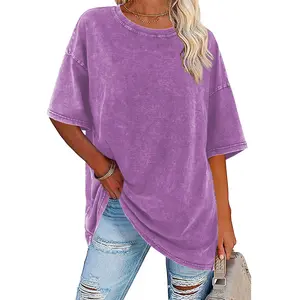 Digitex Women's Oversized T-Shirt Acid Washed Half Short Sleeves Casual Loose Fit, Cotton Tee with Crew Neck, Machine Washable, Streetwear Basic Tops