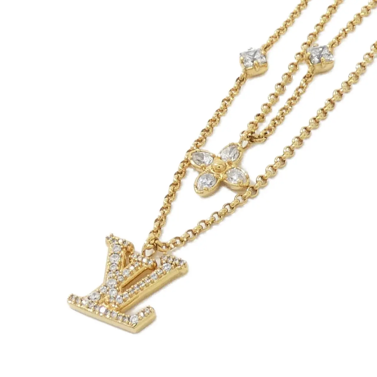 Pre-owned Louis Vuitton Gold-plated Small Leather Goods LV Necklace