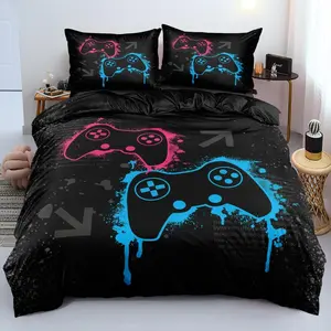 Cool Gift for Boys: Game Theme Three-Piece Bedding Set, Includes Sheet and Pillowcases, Graffiti Style, Perfect for Boy's Bedroom