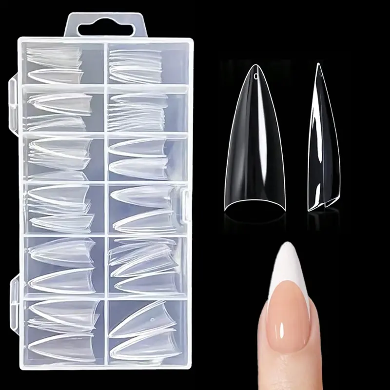 120Pcs Clear Stiletto Nail Tips, Half Cover Soft Gel Nail Tips Medium Stiletto False Nails Almond Shape Curved Tips for Acrylic Nails Salon Home DIY with Box 12 Sizes Fake Nails Extensions Nail Extension Set Nail Tips Art Nail Art Supplies
