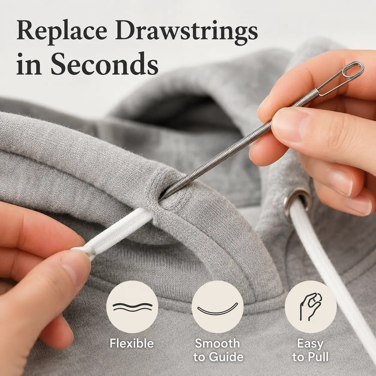 2 PCS Spring Drawstring Needle Threader,DIY Rope Threader Clip,Drawstrings Replacement with Easy Threaders,Drawstring Threader Tool Set,for Drawstring Replacement for Hoodies,Pants