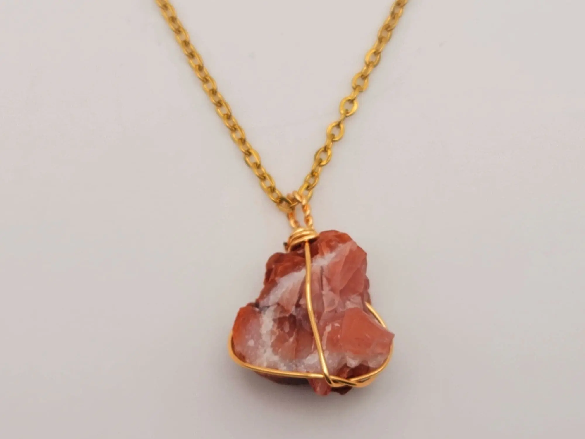Raw Crystal Necklace, Carnelian Rough Stone Necklace, Genuine Crystal
