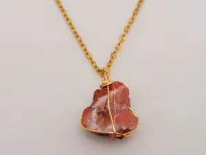 Raw Crystal Necklace, Carnelian Rough Stone Necklace, Genuine Crystal