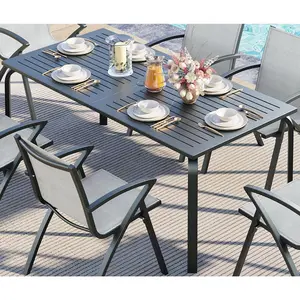 New Upgraded 71 in Outdoor Aluminum Patio Dining Table w/Umbrella Hole, Aluminum Patio Table with Weatherproof & Rust-Proof Design, Rectangular 6-8 Person Table for Deck Backyard (Dining Table)