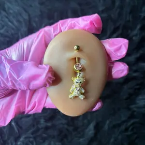 Golden teddy belly ring stainless steel belly button ring
