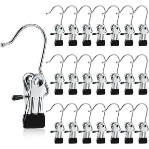16pcs Boot Hanger Clips for Closet, Laundry Hanging Hooks Heavy Duty Clips Boot Holder Portable Single Hooks Space Saving for Pants Jeans Clothes Hats Tall Towels(Silver,16 Pieces)