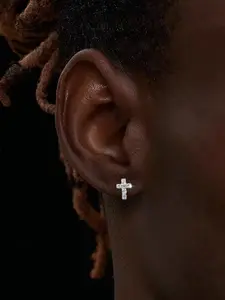 Street Trend Cross Design Stud Earrings for Men, Vintage Rhinestone Decor Earrings for Party, Daily Decor, Fashion All-match Exquisite Jewelry for Gift, Studded Cross Earrings, Trendy Jewelry