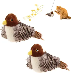 Interactive  Toys Squeaky 2 Pack, Stimulated Chirping Bird Toys Making Noise, Automatic Chirp Bird   with  Tail, Melody Chaser Play and Squeak Kitten  for Puppy Boredom